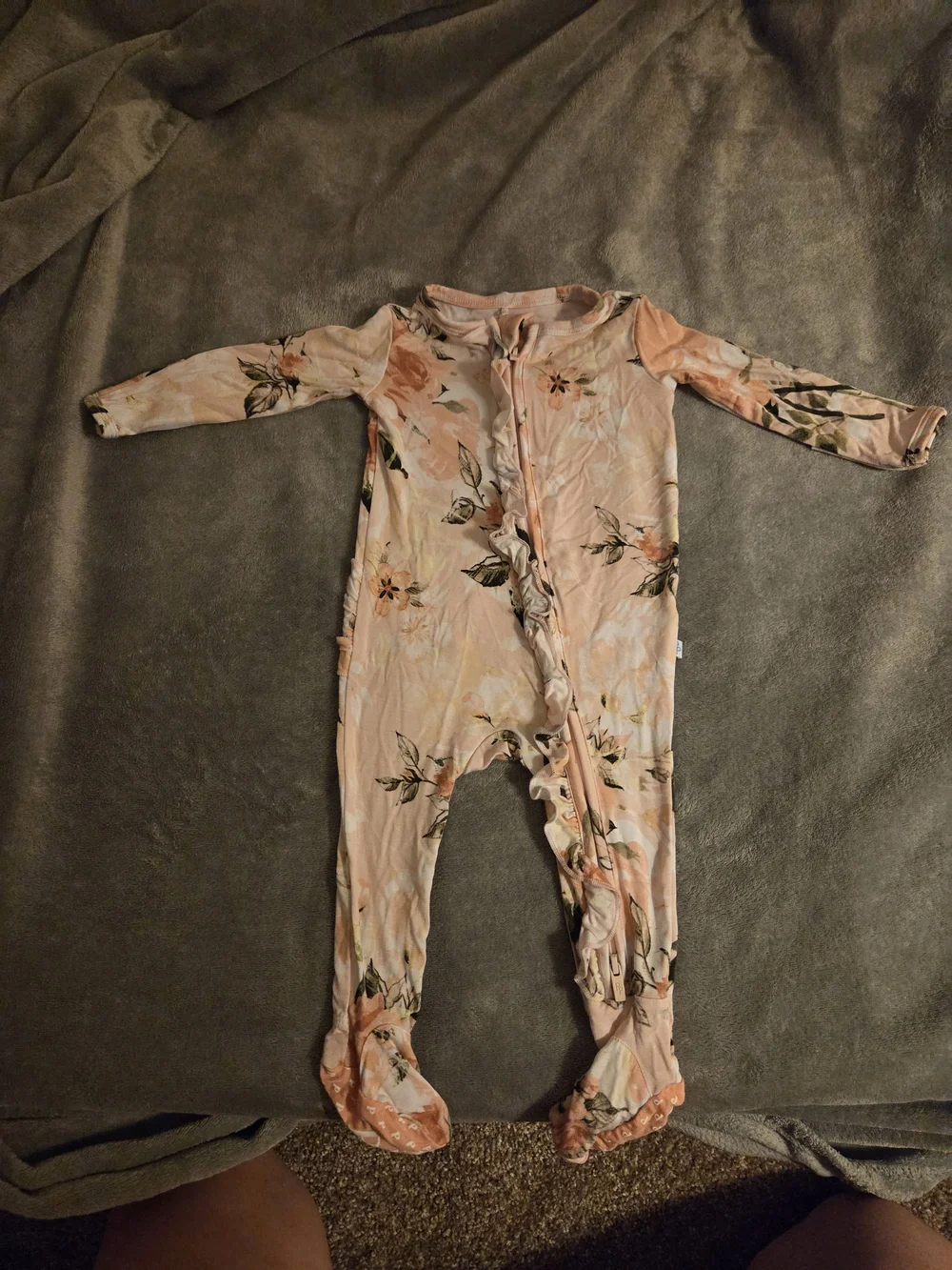 Posh Peanut Peach Floral Footed One-Piece